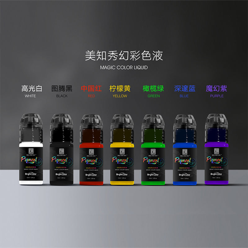 Tattoo Ink Set of Seven Color Magic Color Liquid Custom Made Available By Brightcolor Factory